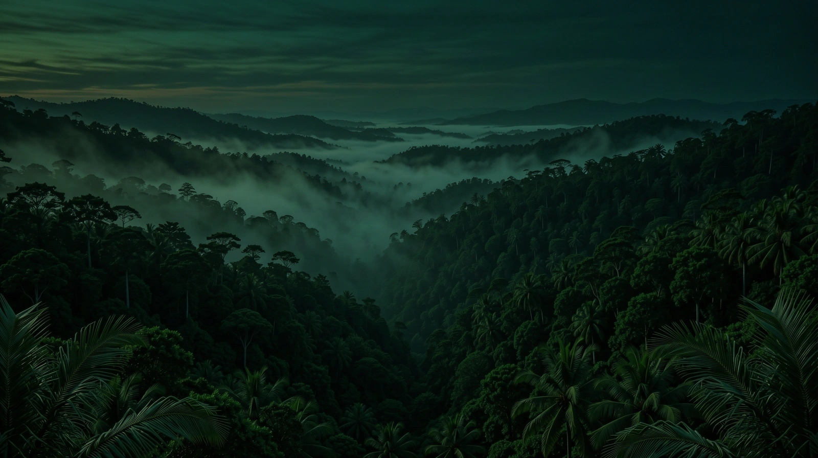 Misty Balinese mountain ridge at dawn